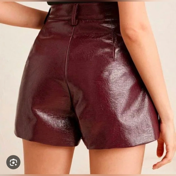Women's Burgundy Faux Leather Shorts - Picture 16 of 16